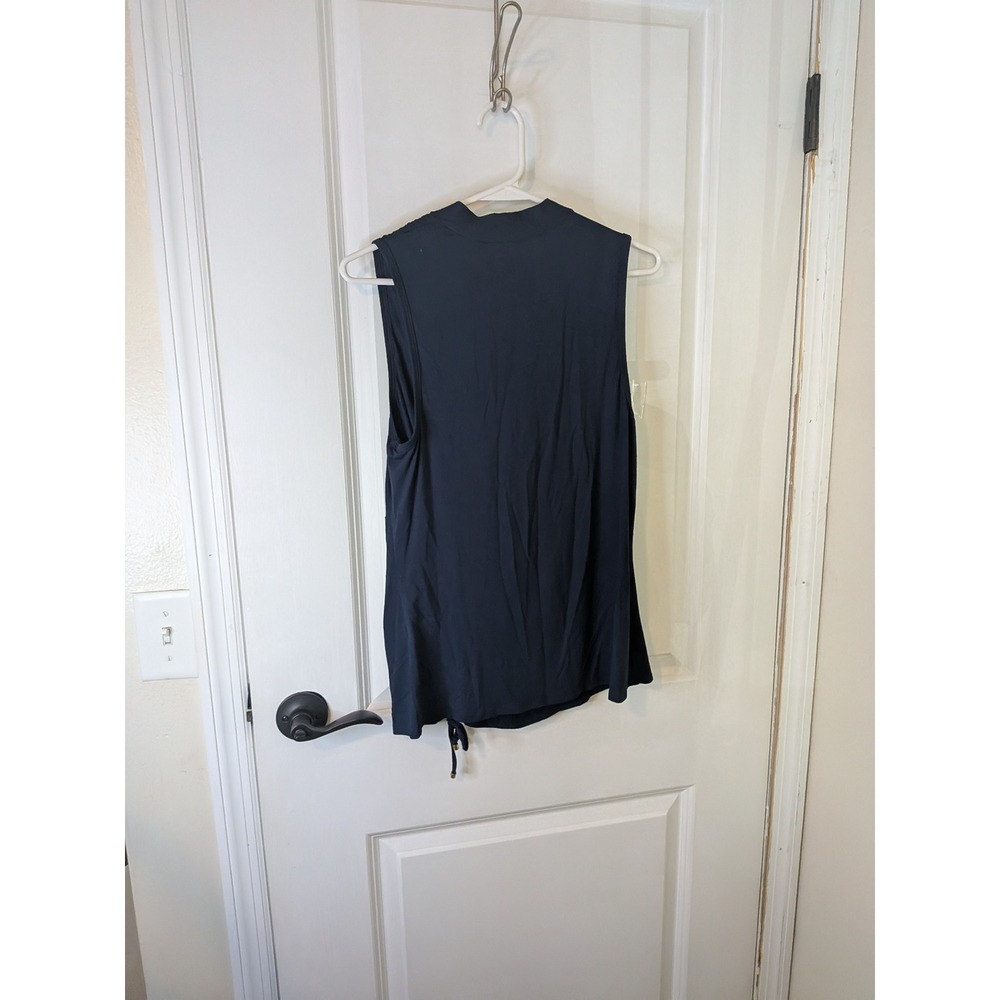Trina Turk Womens Navy Blue Ruched Draped Surplice Sleeveless Blouse Size M - Picture 4 of 5